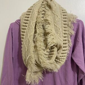 Cream Knit Fringe Infinity Scarf